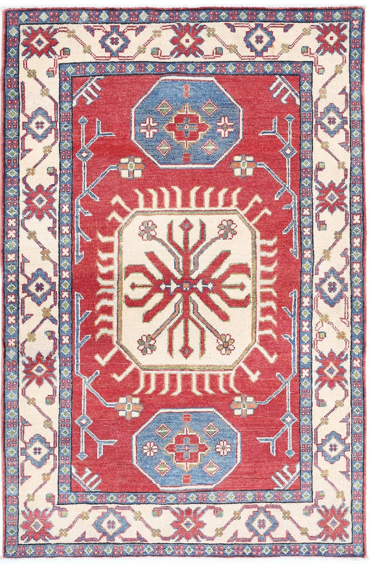 Afghan Kazak Rug 3' 4" x 5' 3" Hand-Knotted | No. AT33850