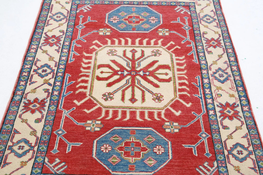 Afghan Kazak Rug 3' 4" x 5' 3" Hand-Knotted | No. AT33850