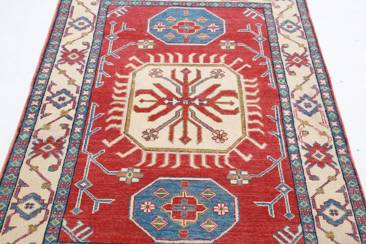 Afghan Kazak Rug 3' 4" x 5' 3" Hand-Knotted | No. AT33850