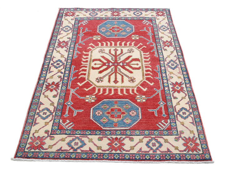 Afghan Kazak Rug 3' 4" x 5' 3" Hand-Knotted | No. AT33850