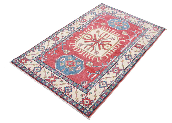 Afghan Kazak Rug 3' 4" x 5' 3" Hand-Knotted | No. AT33850