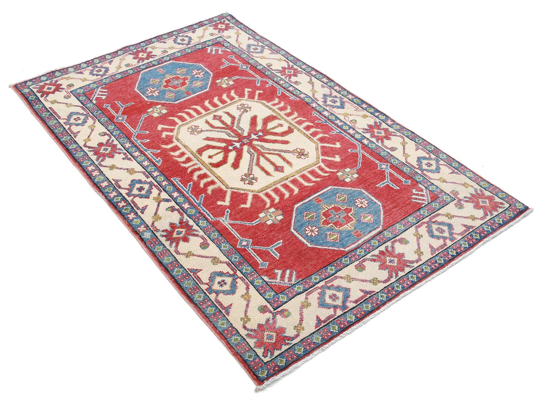 Afghan Kazak Rug 3' 4" x 5' 3" Hand-Knotted | No. AT33850