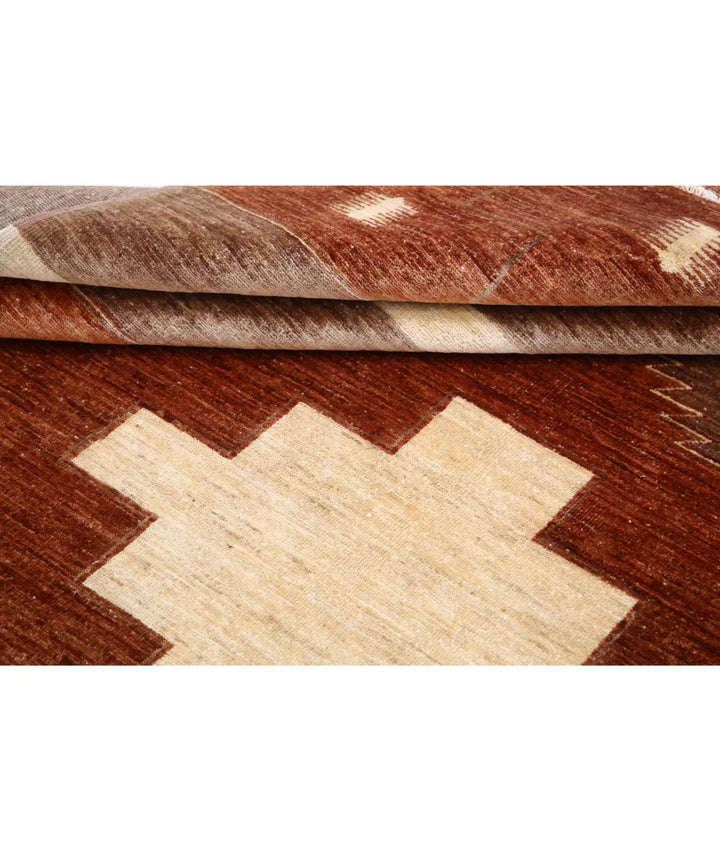 Beige Afghan Modcar Rug 6' 2" x 7' 9" Hand-Knotted | No. AT33897