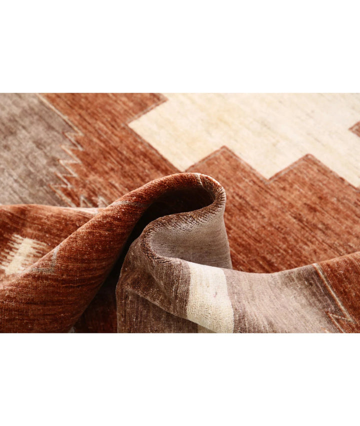 Beige Afghan Modcar Rug 6' 2" x 7' 9" Hand-Knotted | No. AT33897