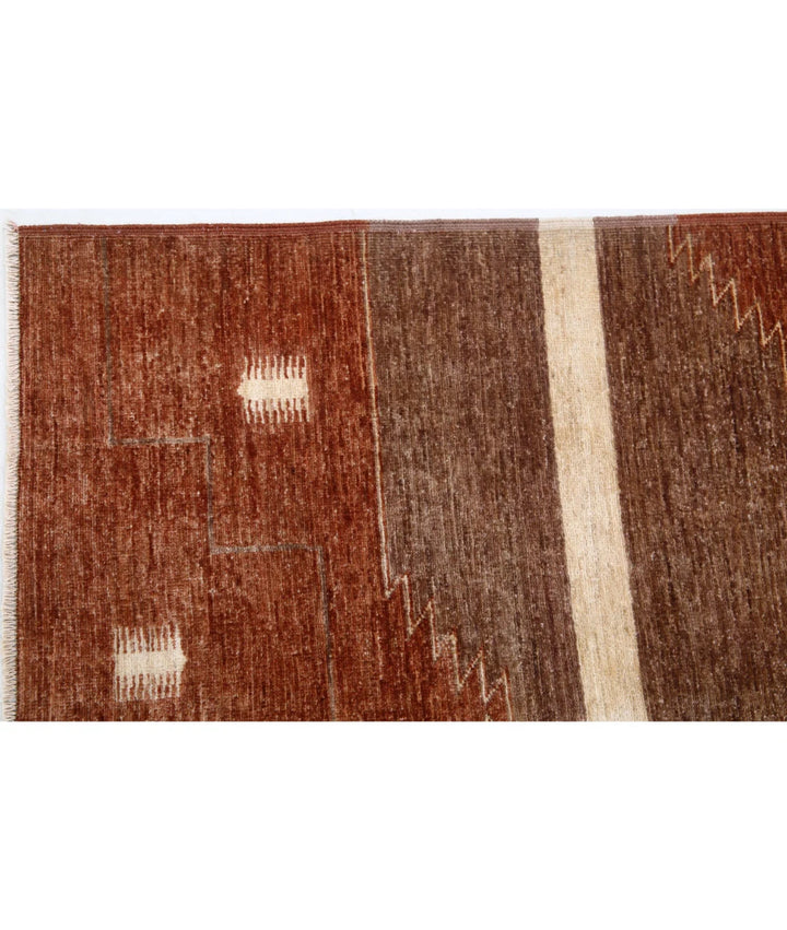 Beige Afghan Modcar Rug 6' 2" x 7' 9" Hand-Knotted | No. AT33897