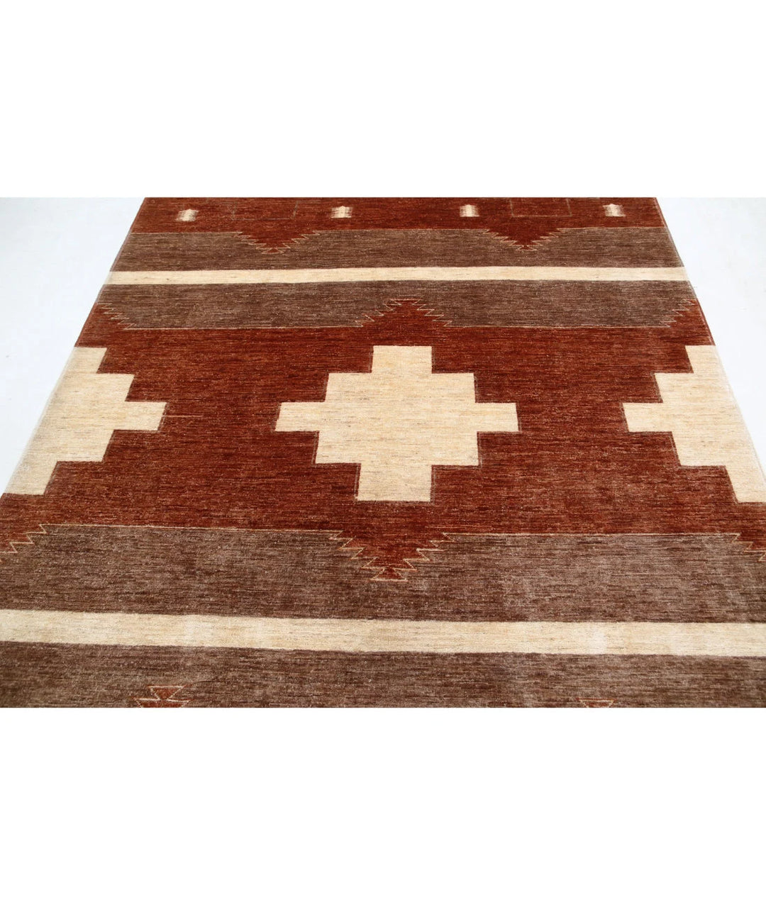 Beige Afghan Modcar Rug 6' 2" x 7' 9" Hand-Knotted | No. AT33897