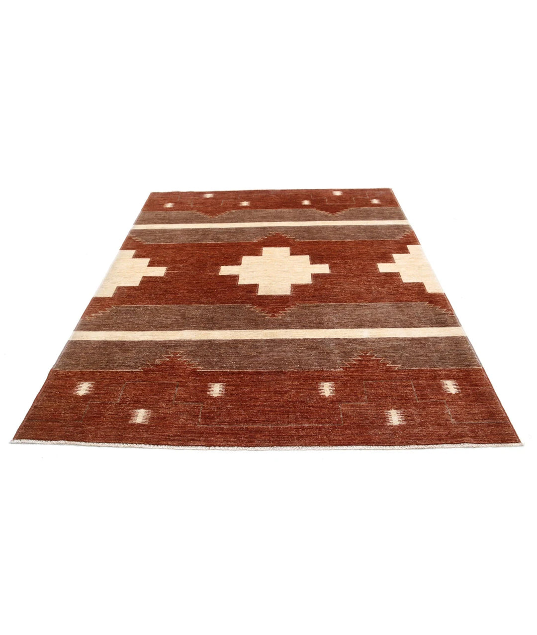Beige Afghan Modcar Rug 6' 2" x 7' 9" Hand-Knotted | No. AT33897