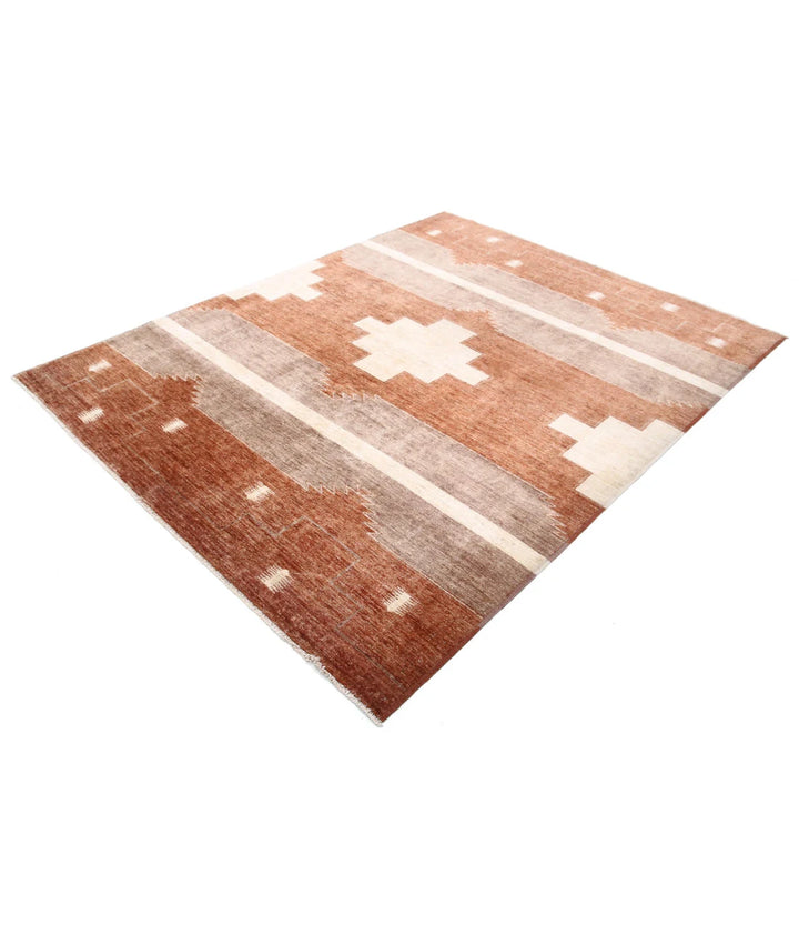 Beige Afghan Modcar Rug 6' 2" x 7' 9" Hand-Knotted | No. AT33897