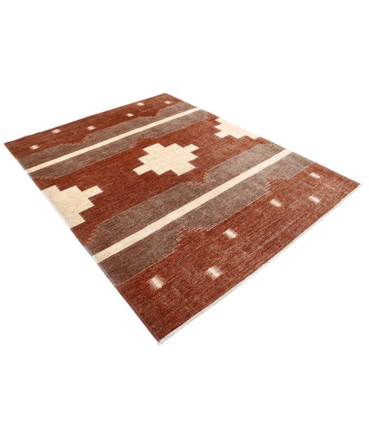 Beige Afghan Modcar Rug 6' 2" x 7' 9" Hand-Knotted | No. AT33897