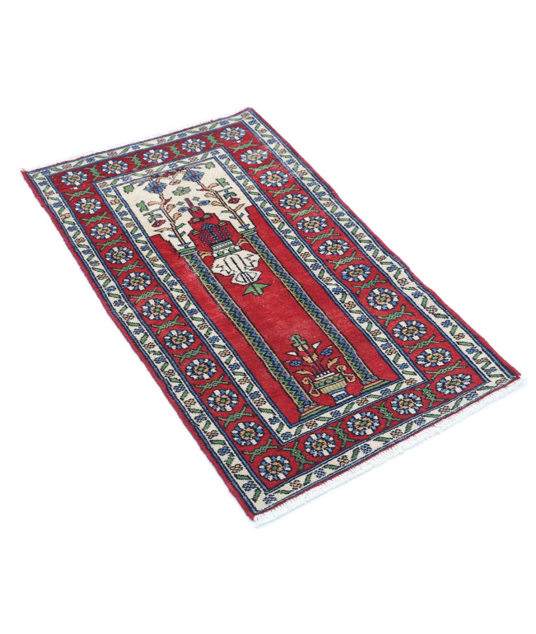 Pakistani Prayer Rug 1' 10" x 3' 1" Hand-Knotted | No. AT33968
