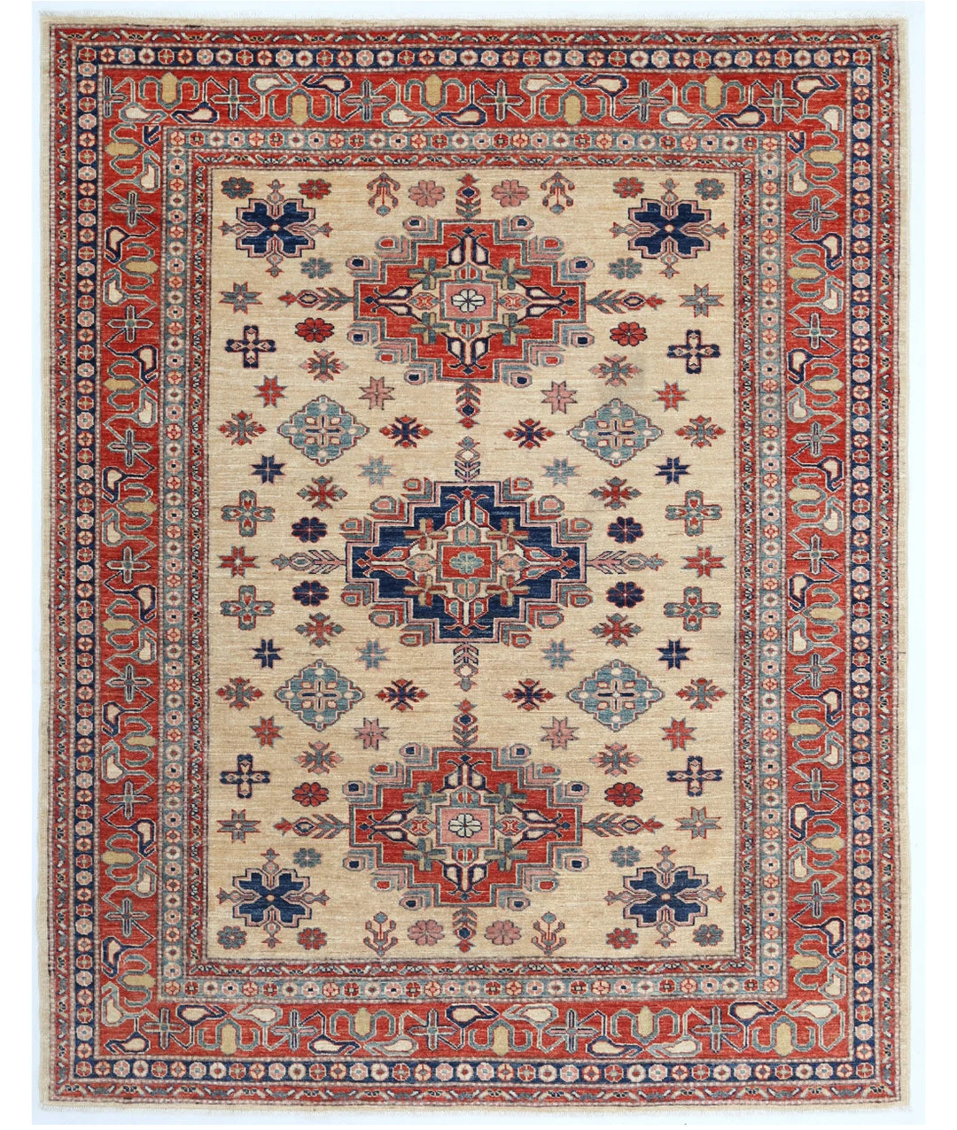 Afghan Kazak Rug 6' 1" x 7' 6" Hand-Knotted | No. AT34002