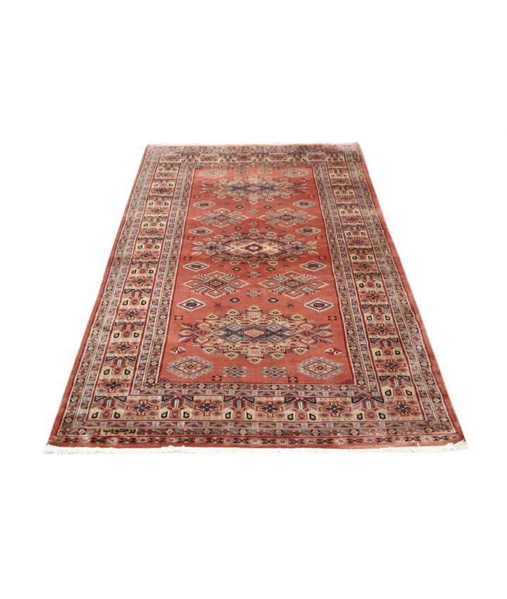 Peach Ivory Pakistani Bokhara Rug 4' 2" x 6' 1" Hand-Knotted | No. AT34152