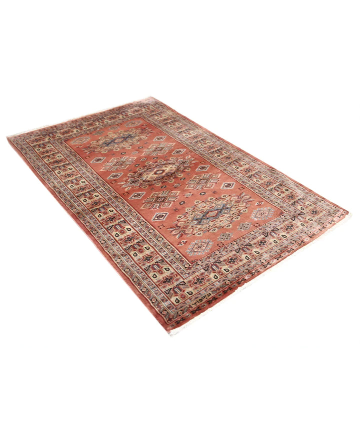 Peach Ivory Pakistani Bokhara Rug 4' 2" x 6' 1" Hand-Knotted | No. AT34152
