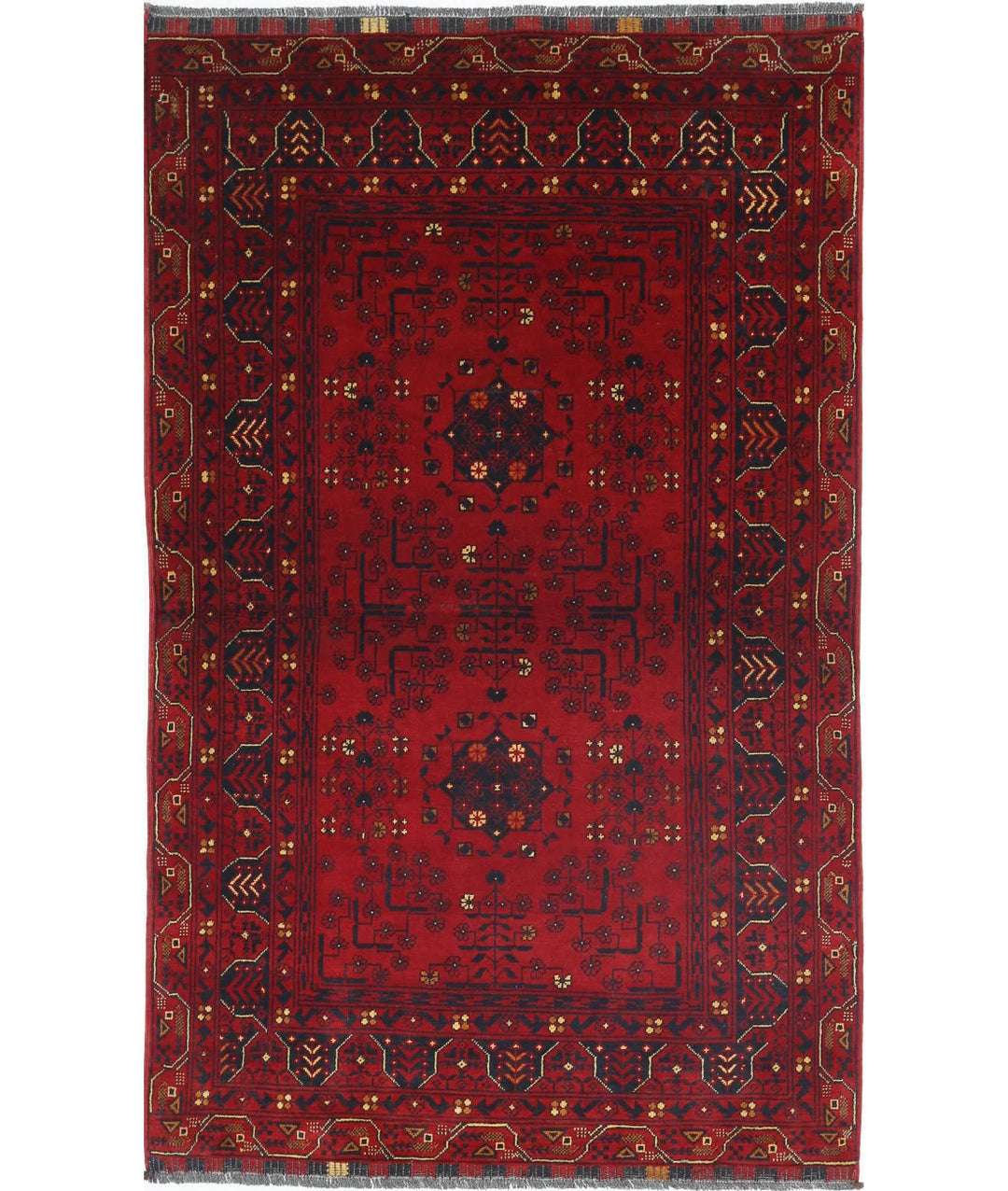 Red Afghan Tribal Rug 3' 3" x 5' 2" Hand-Knotted | No. AT34314