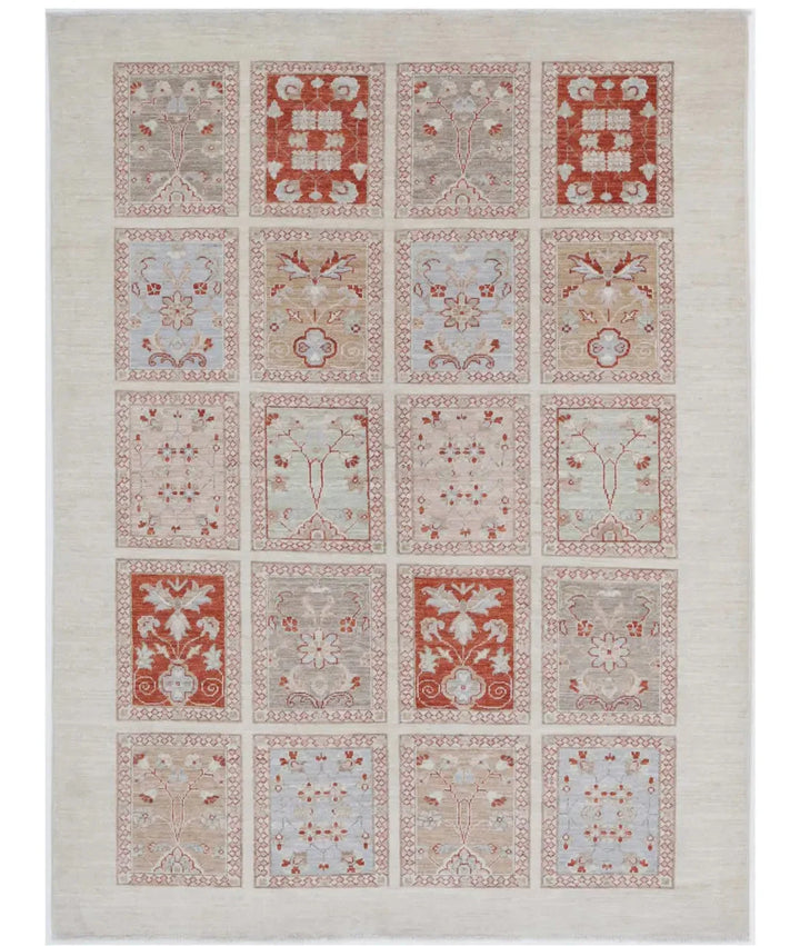 Ivory Afghan Bakhtiari Rug 4' 9" x 6' 4" Hand-Knotted | No. AT34424