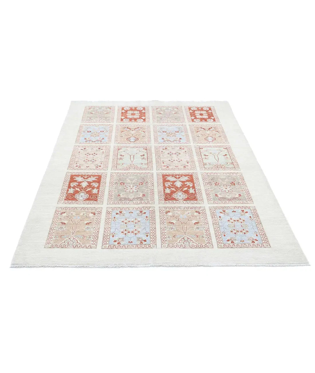 Ivory Afghan Bakhtiari Rug 4' 9" x 6' 4" Hand-Knotted | No. AT34424
