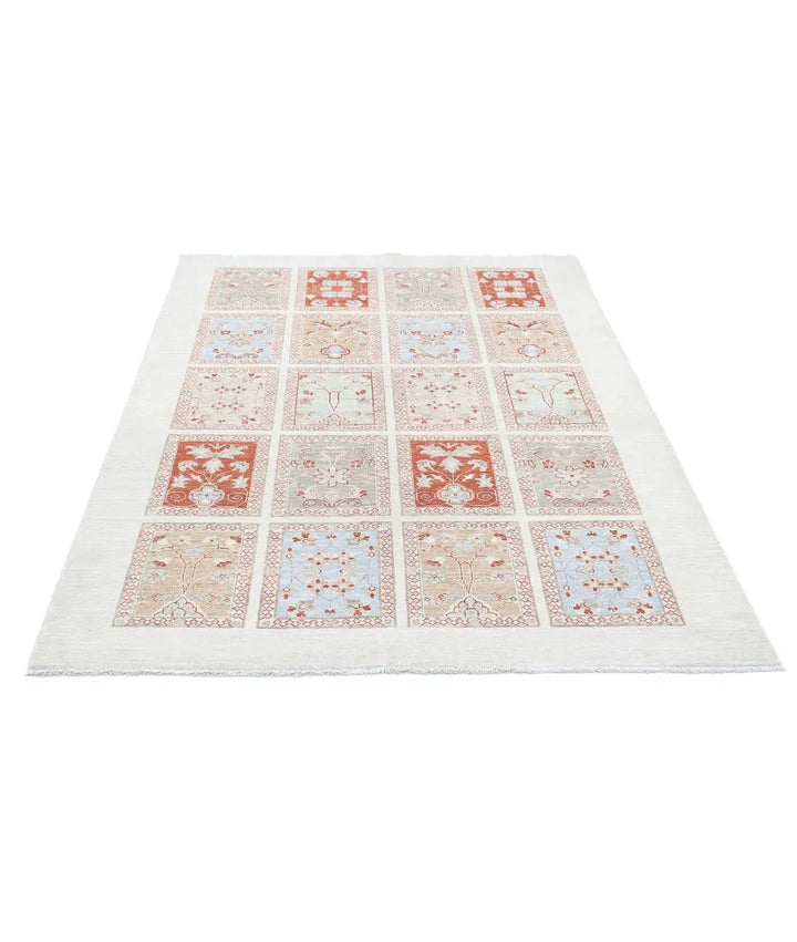 Ivory Afghan Bakhtiari Rug 4' 9" x 6' 4" Hand-Knotted | No. AT34424