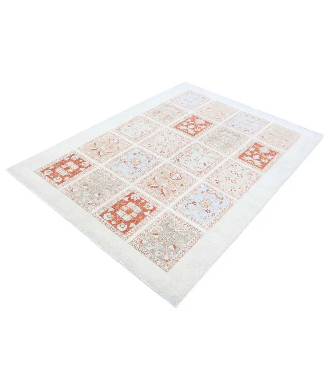 Ivory Afghan Bakhtiari Rug 4' 9" x 6' 4" Hand-Knotted | No. AT34424