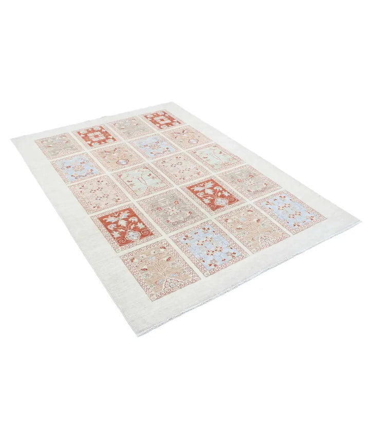 Ivory Afghan Bakhtiari Rug 4' 9" x 6' 4" Hand-Knotted | No. AT34424