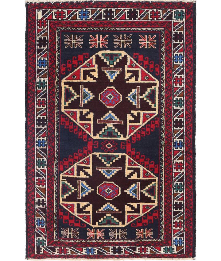 Red Afghan Tribal Rug 2' 9" x 4' 4" Hand-Knotted | No. AT34558