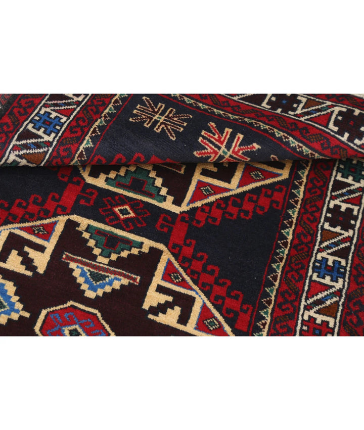 Red Afghan Tribal Rug 2' 9" x 4' 4" Hand-Knotted | No. AT34558