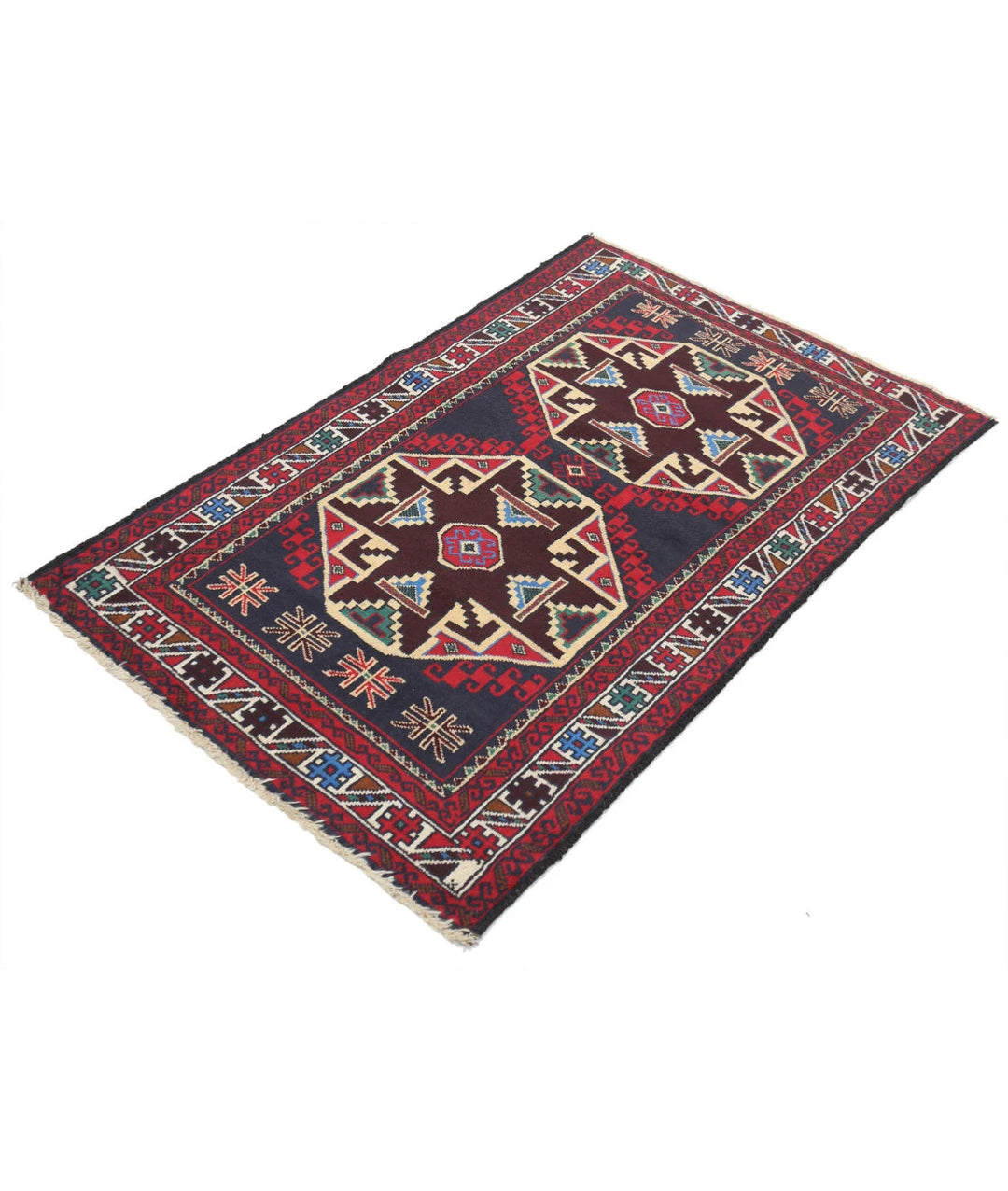 Red Afghan Tribal Rug 2' 9" x 4' 4" Hand-Knotted | No. AT34558