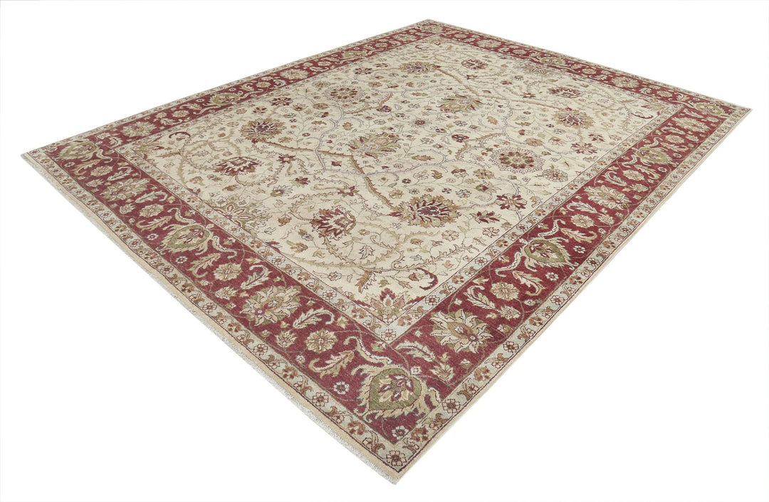 Ivory Indian Ziegler Rug 8' 1" x 10' 3" Hand-Knotted | No. AT34577