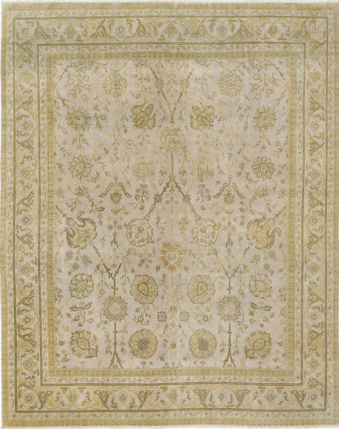 Beige Indian Ziegler Rug 7' 9" x 9' 9" Hand-Knotted | No. AT34651