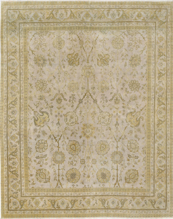 Beige Indian Ziegler Rug 7' 9" x 9' 9" Hand-Knotted | No. AT34651