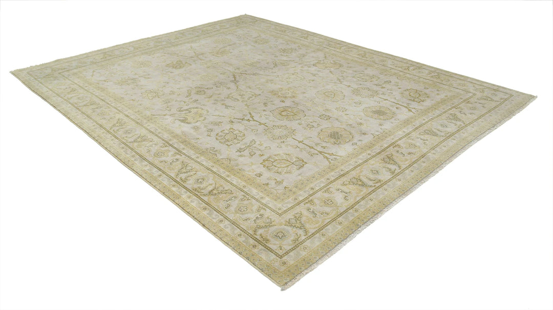 Beige Indian Ziegler Rug 7' 9" x 9' 9" Hand-Knotted | No. AT34651