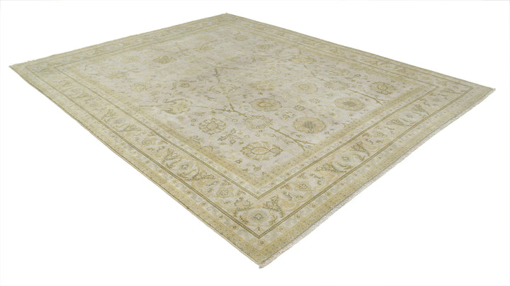 Beige Indian Ziegler Rug 7' 9" x 9' 9" Hand-Knotted | No. AT34651