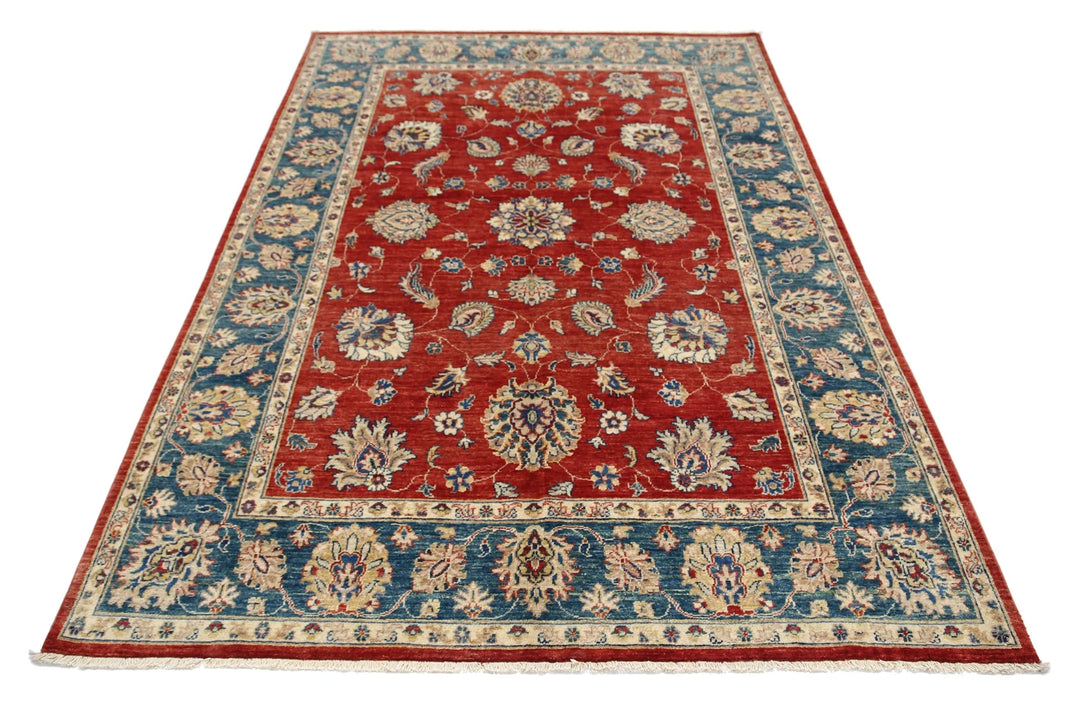 Afghan Ziegler Rug 5'5" x 7'10" Hand-Knotted | No. AT34734