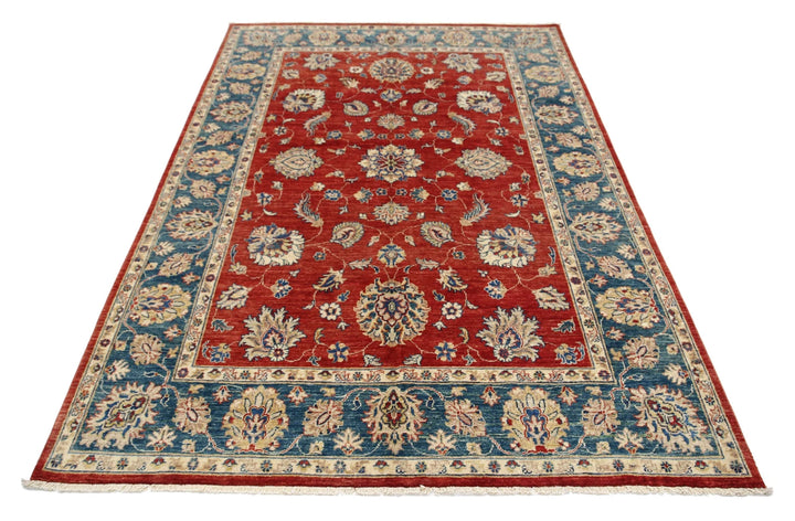 Afghan Ziegler Rug 5'5" x 7'10" Hand-Knotted | No. AT34734