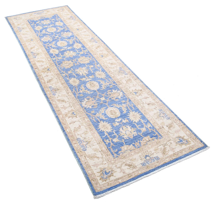 Blue Afghan Ziegler Rug 2' 7" x 8' 1" Hand-Knotted | No. AT34947