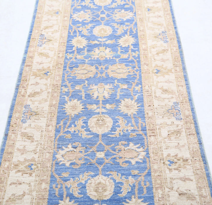 Blue Afghan Ziegler Rug 2' 7" x 8' 1" Hand-Knotted | No. AT34947