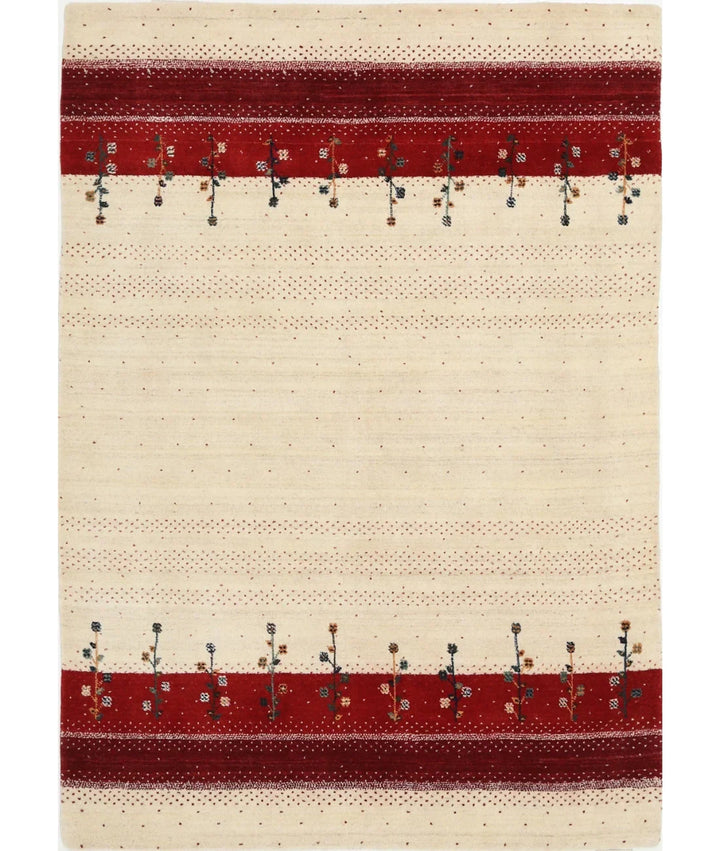 Ivory Indian Lori Rug 4' 7" x 6' 0" Hand-Knotted | No. AT34987