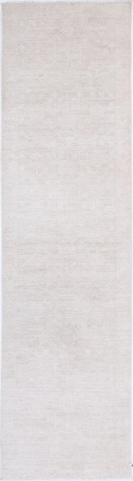 Ivory Afghan Serenity Runner Rug 2' 6" x 9' 8" Hand-Knotted | No. AT35076