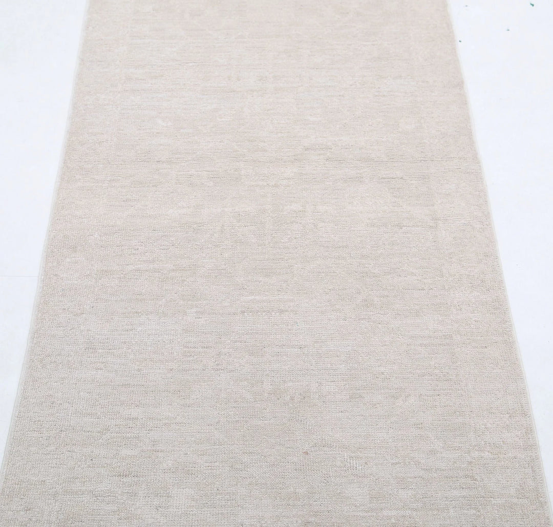 Ivory Afghan Serenity Runner Rug 2' 6" x 9' 8" Hand-Knotted | No. AT35076