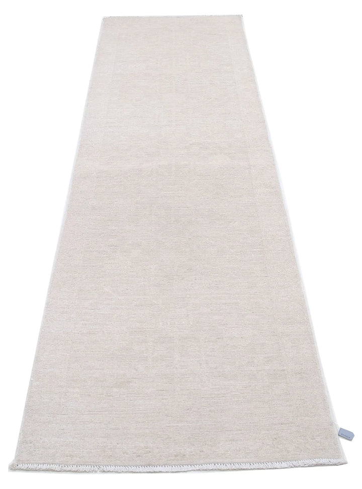 Ivory Afghan Serenity Runner Rug 2' 6" x 9' 8" Hand-Knotted | No. AT35076