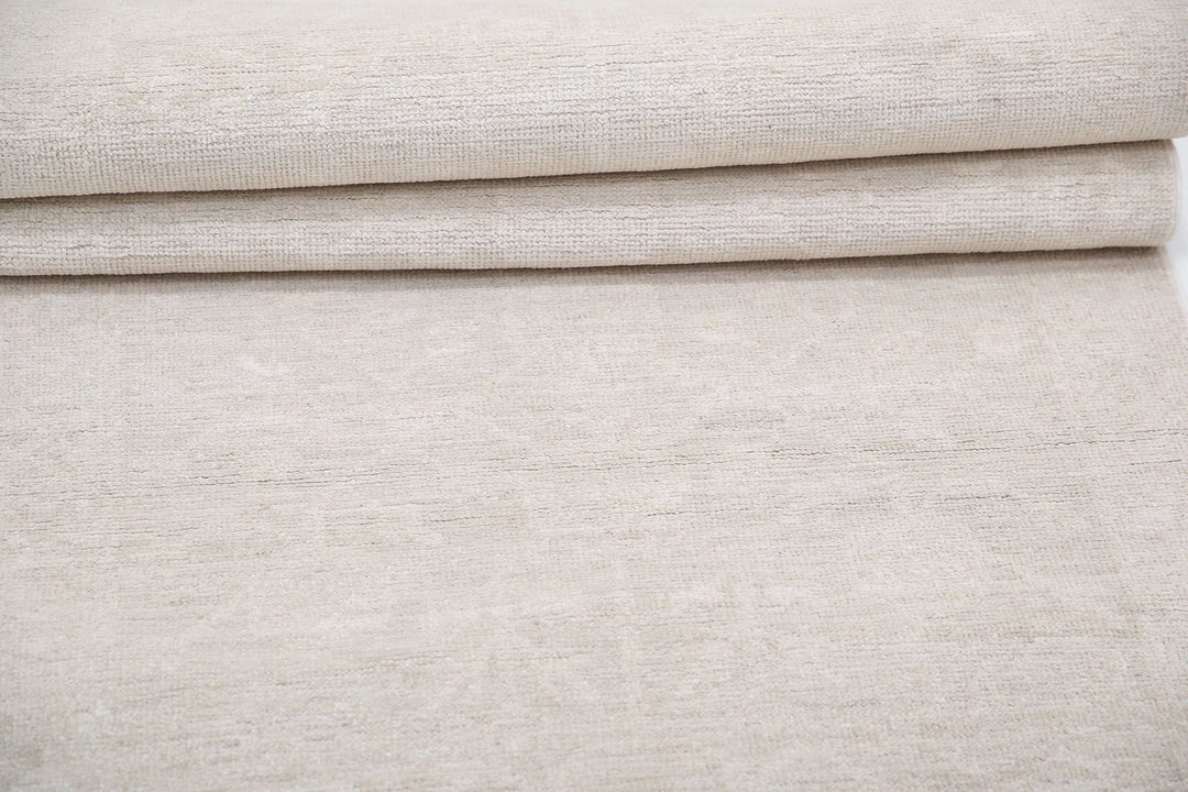 Ivory Afghan Serenity Runner Rug 2' 6" x 9' 8" Hand-Knotted | No. AT35076