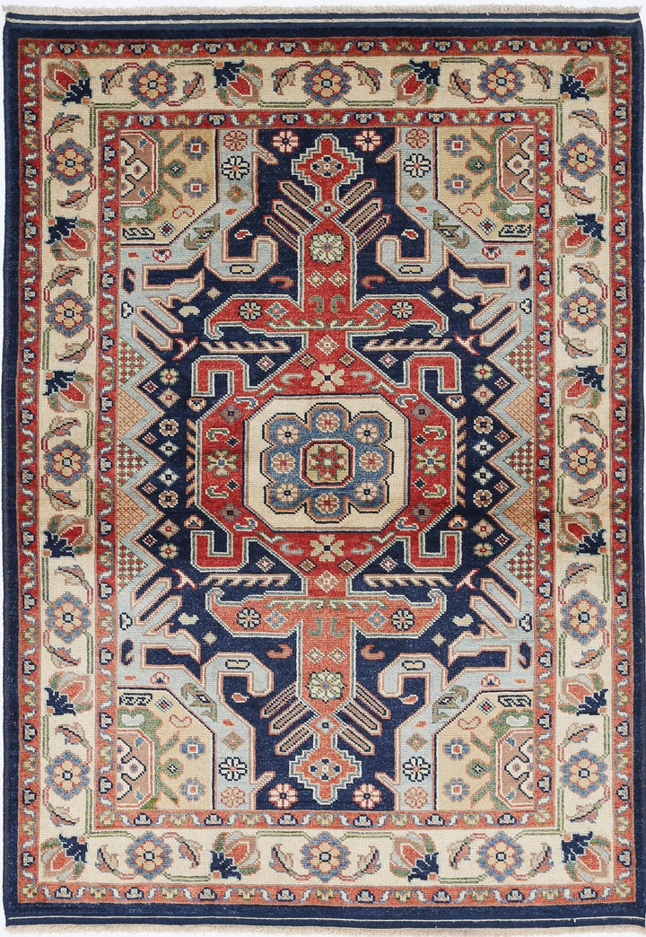 Blue Afghan Oriental Rug 4' 2" x 5' 10" Hand-Knotted