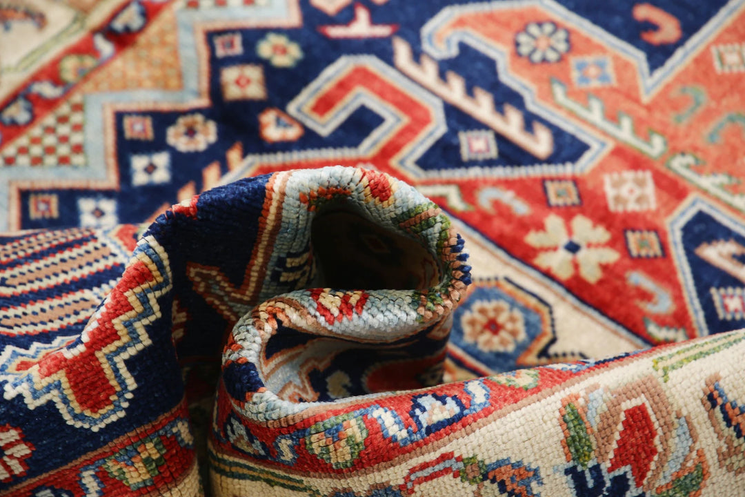 Blue Afghan Oriental Rug 4' 2" x 5' 10" Hand-Knotted detail