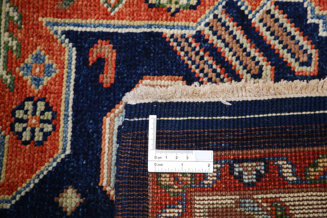 Blue Afghan Oriental Rug 4' 2" x 5' 10" Hand-Knotted close-up