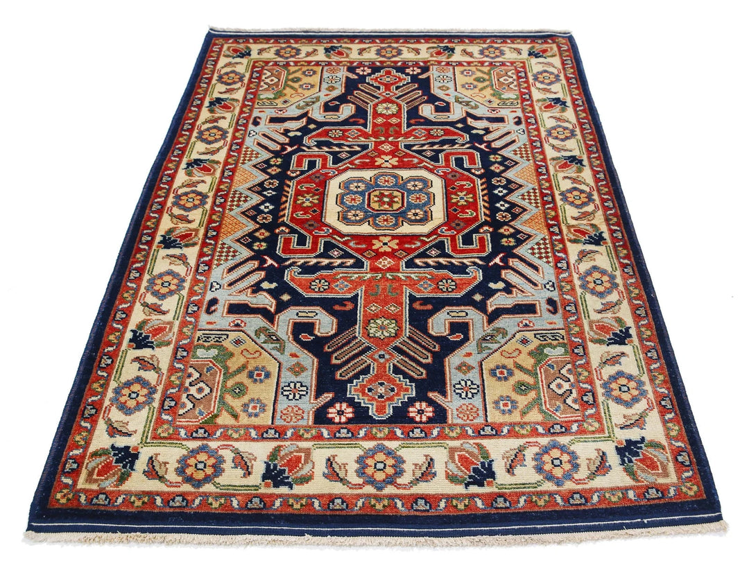 Blue Afghan Oriental Rug 4' 2" x 5' 10" Hand-Knotted | No. AT35164