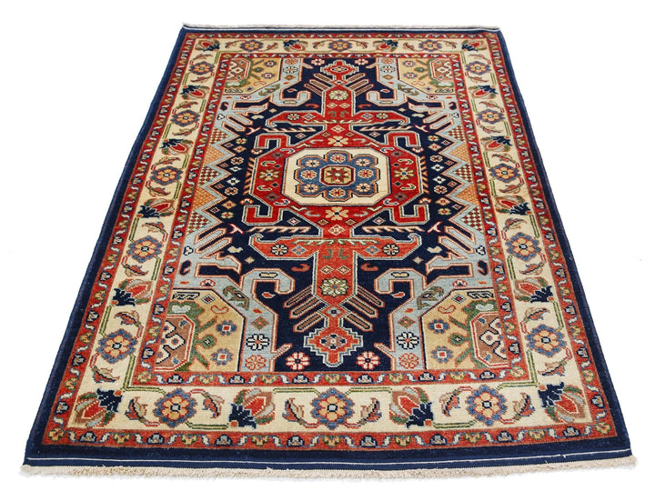 Blue Afghan Oriental Rug 4' 2" x 5' 10" Hand-Knotted | No. AT35164