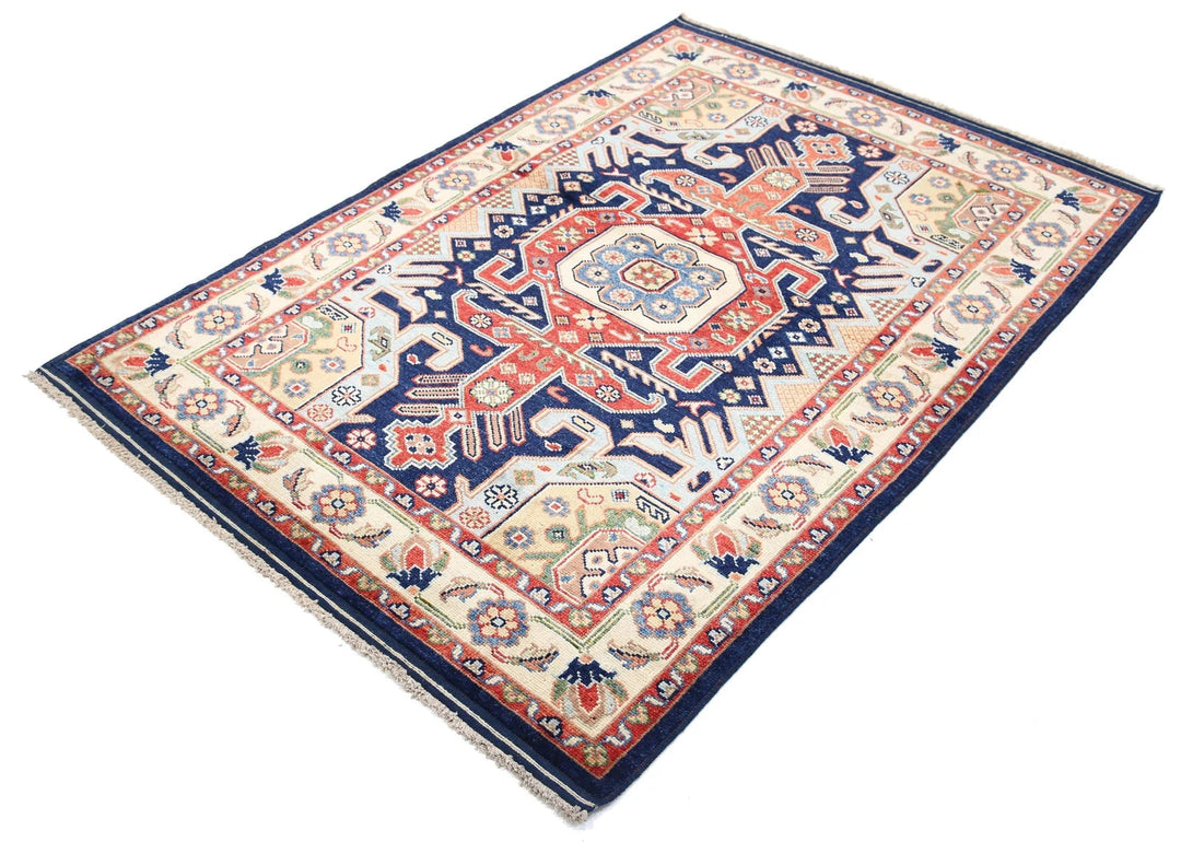 Blue Afghan Oriental Rug 4' 2" x 5' 10" Hand-Knotted | No. AT35164