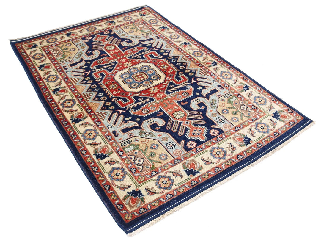 Blue Afghan Oriental Rug 4' 2" x 5' 10" Hand-Knotted | No. AT35164