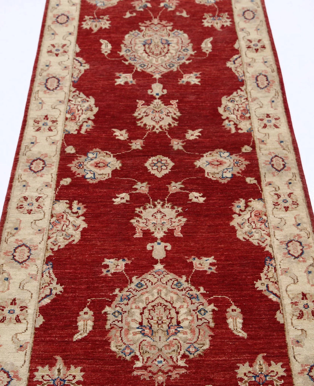 Red Afghan Oriental Rug 2'9" x 8'0" Hand-Knotted close-up