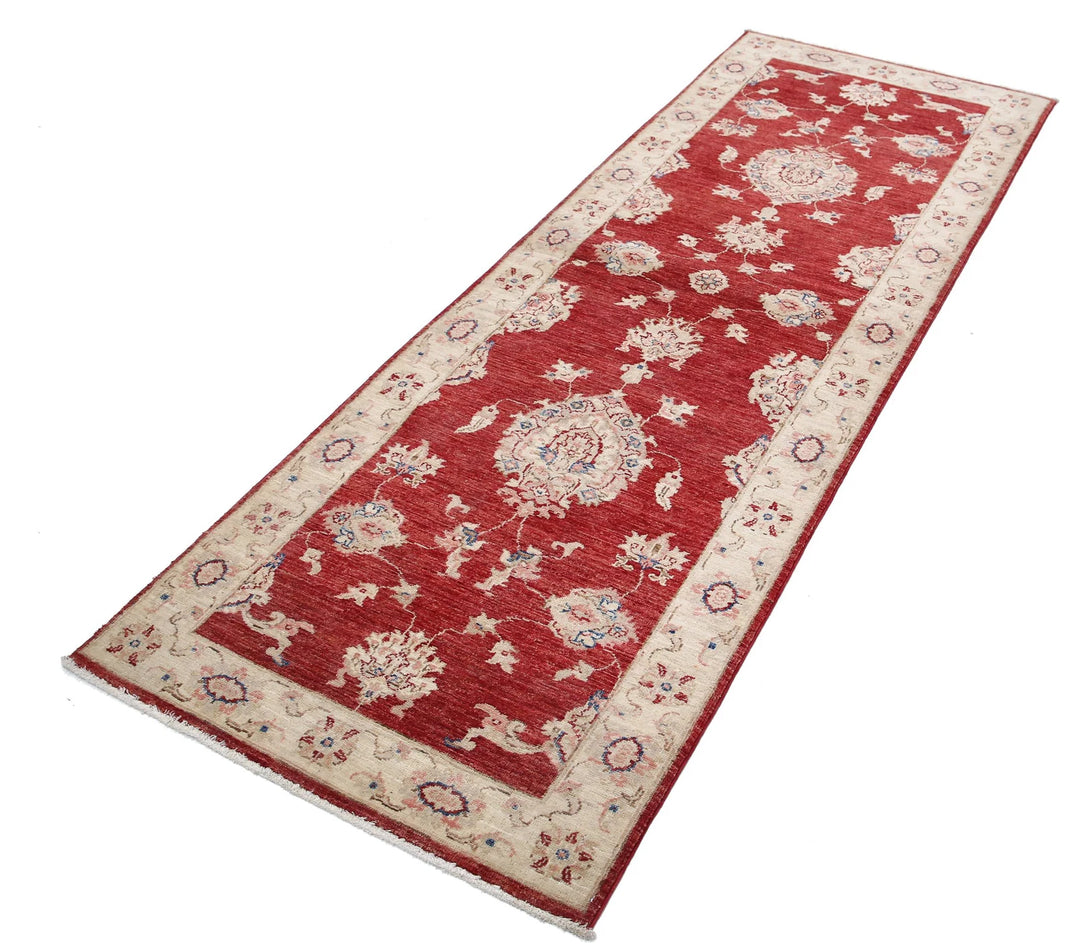 Red Afghan Oriental Rug 2'9" x 8'0" Hand-Knotted border