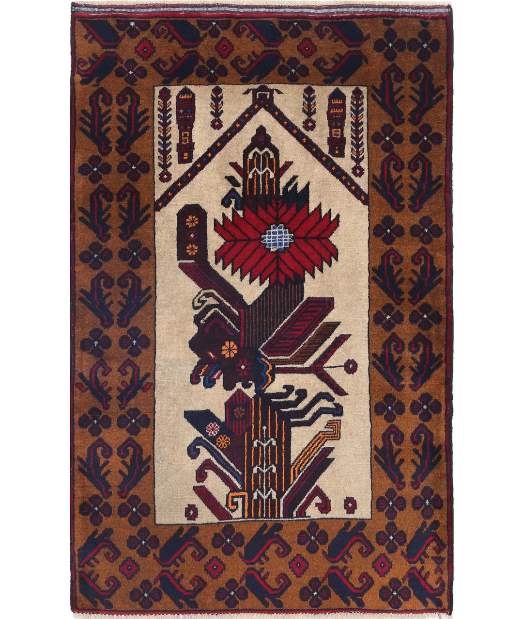 Red Afghan Tribal Rug 3' 0" x 4' 9" Hand-Knotted | No. AT35690